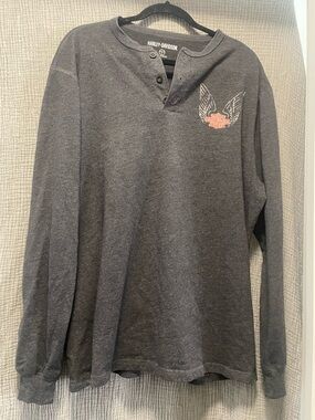 Harley-Davidson Gray Long Sleeve Henley with Small Orange Logo